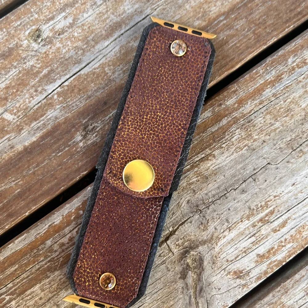 Brown glittery Leather on off black leather Apple Watch band